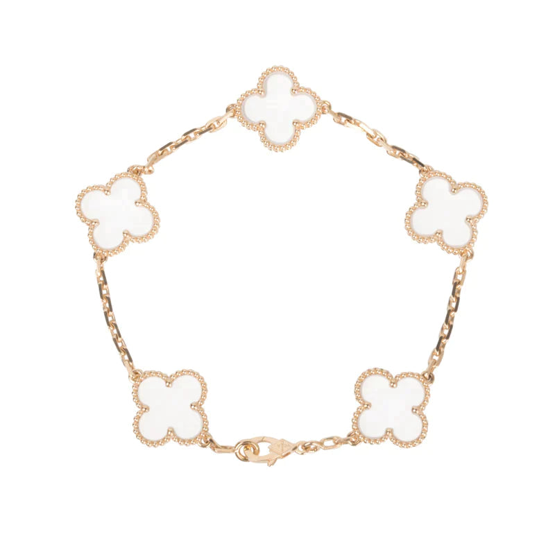 [kincade]CLOVER 5 MOTIF ROCK CRYSTAL PINK GOLD BRACELET