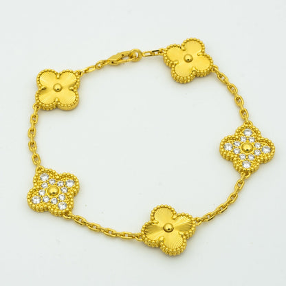 [kincade]CLOVER BRACELET 5 MOTIFS GOLD DIAMOND