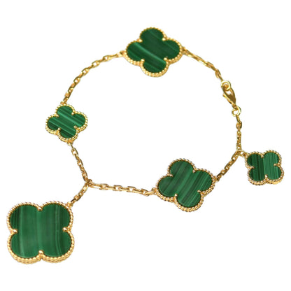 [kincade]MAGIC CLOVER MALACHITE GOLD BRACELET 5 MOTIFS