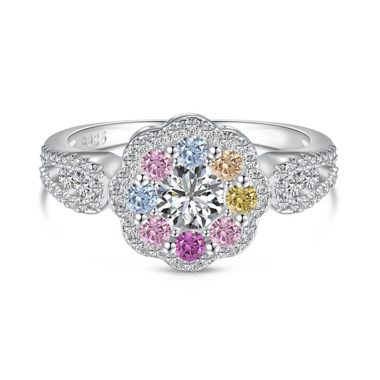 [kincade]Delicate Colorful Round Cut Flower Shape Wedding Ring