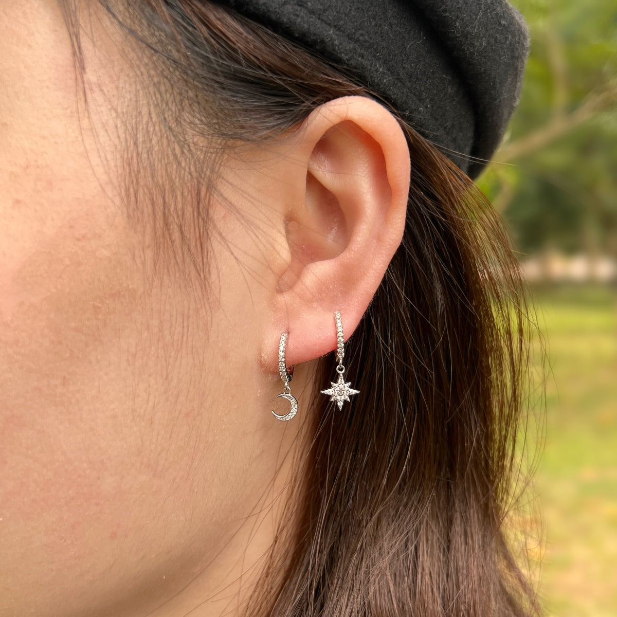 [kincade]Star and Moon Asymmetric Earrings