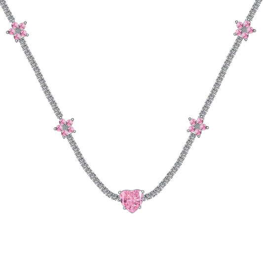 [kincade]Dazzling Pink Heart Flower Necklace