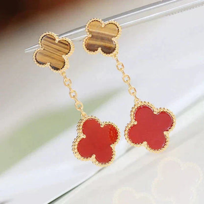 [kincade]CLOVER  2 MOTIF  TIGER EYE CARNELIAN EARRINGS