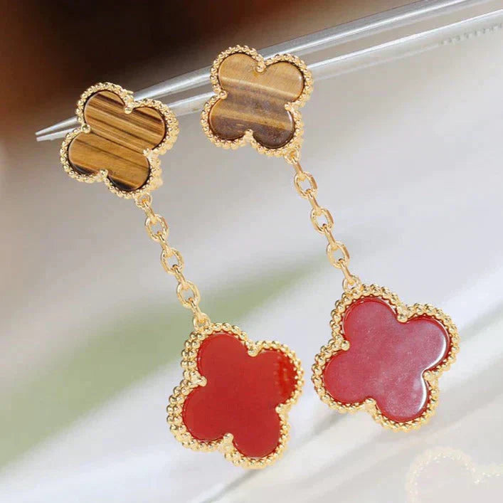 [kincade]CLOVER  2 MOTIF  TIGER EYE CARNELIAN EARRINGS