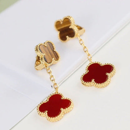 [kincade]CLOVER  2 MOTIF  TIGER EYE CARNELIAN EARRINGS