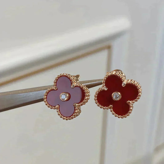 [kincade]CLOVER MEDIUM 1 MOTIFS CARNELIAN  DIAMOND earrings