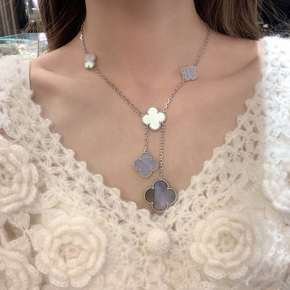 [kincade]CLOVER MOP CHALCEDONY NECKLACE SILVER 6 MOTIF