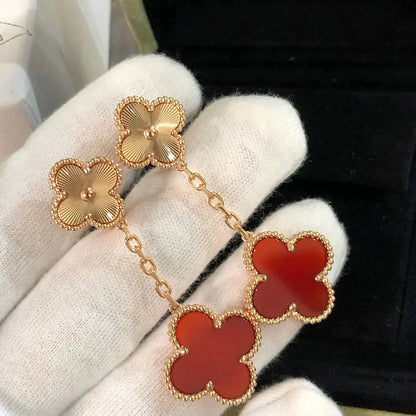 [kincade]CLOVER 2 MOTIF  LASER CARNELIAN EARRINGS