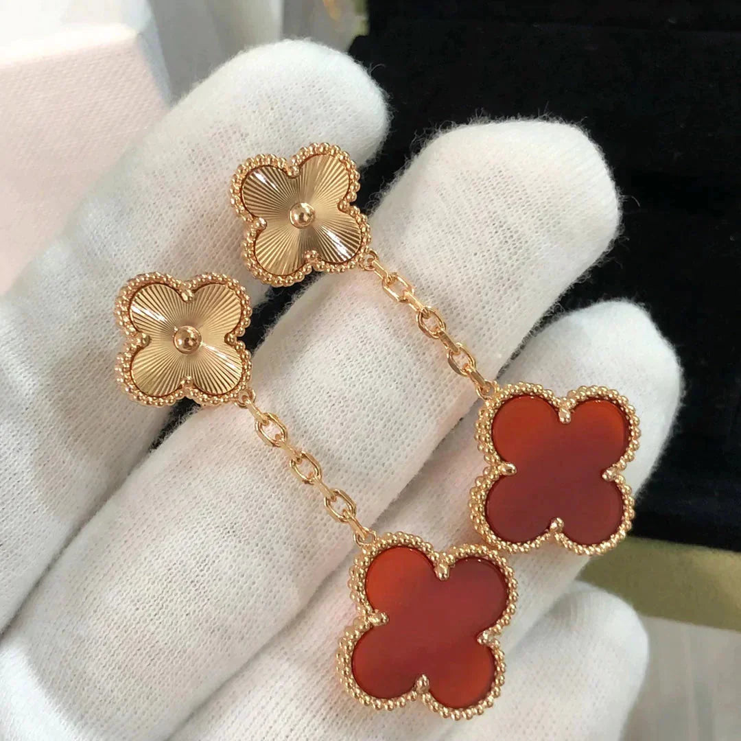 [kincade]CLOVER 2 MOTIF  LASER CARNELIAN EARRINGS