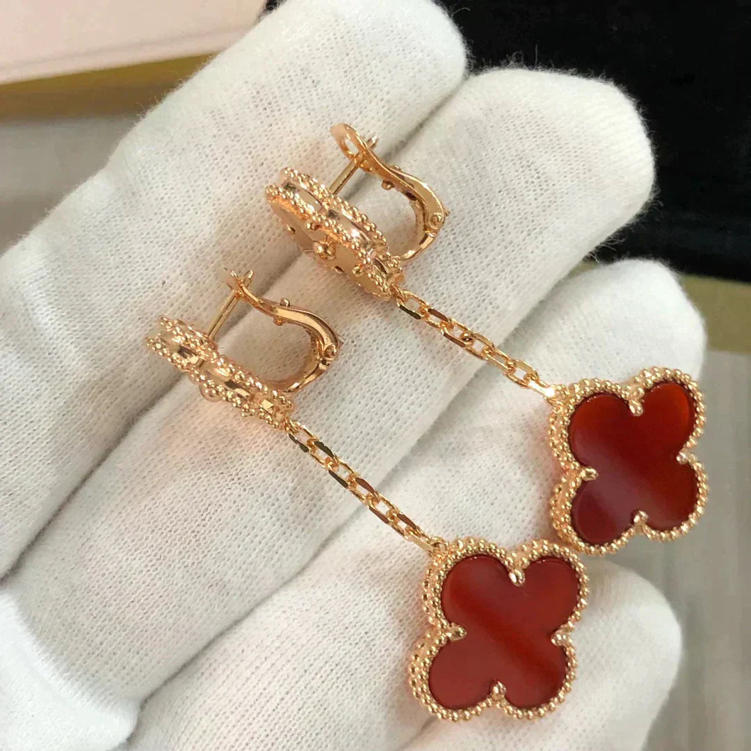 [kincade]CLOVER 2 MOTIF  LASER CARNELIAN EARRINGS