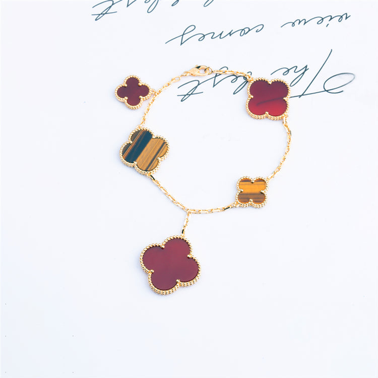 [kincade]CLOVER BRACELET 5 MOTIFS CARNELIAN TIGER EYE