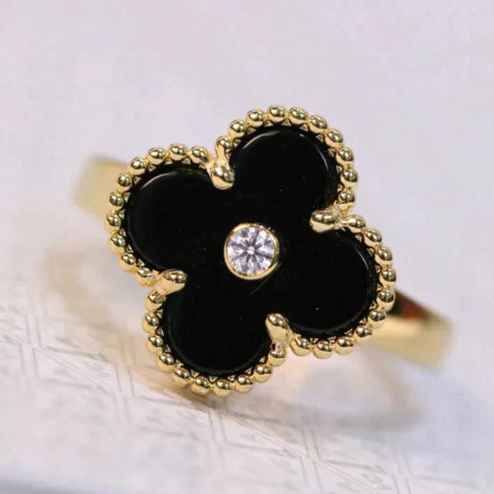 [kincade]CLOVER ONYX RING GOLD DIAMOND