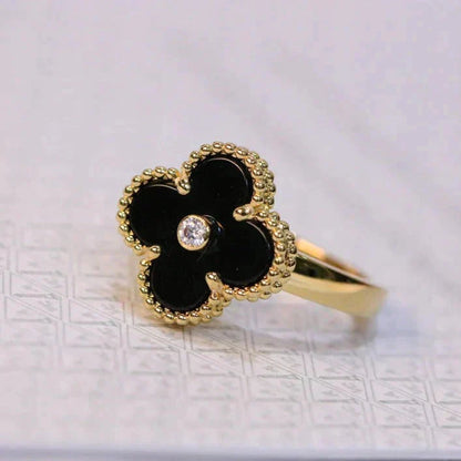 [kincade]CLOVER ONYX RING GOLD DIAMOND