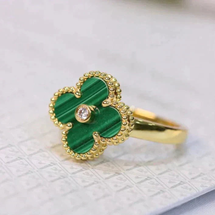 [kincade]CLOVER MALACHITE RING GOLD DIAMOND