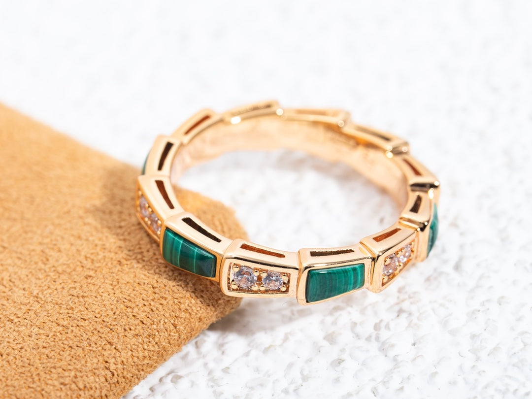 [kincade]SERPENTI RING PINK GOLD MALACHITE DIAMOND 3MM