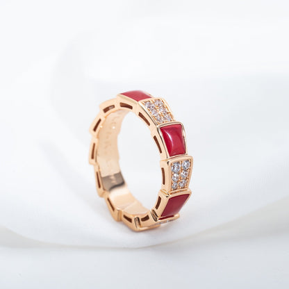 [kincade]SERPENTI RING PINK GOLD CARNELIAN DIAMOND PAVED 4MM