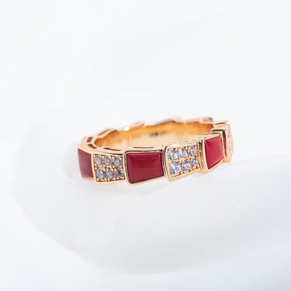 [kincade]SERPENTI RING PINK GOLD CARNELIAN DIAMOND PAVED 4MM