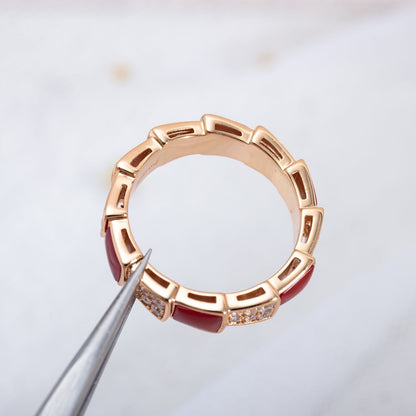 [kincade]SERPENTI RING PINK GOLD CARNELIAN DIAMOND PAVED 4MM