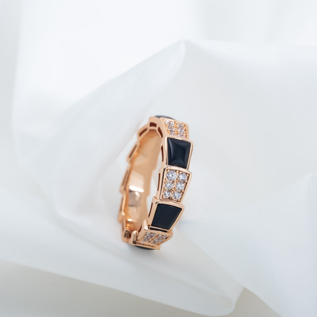 [kincade]SERPENTI RING PINK GOLD BLACK MOP DIAMOND PAVED 4MM