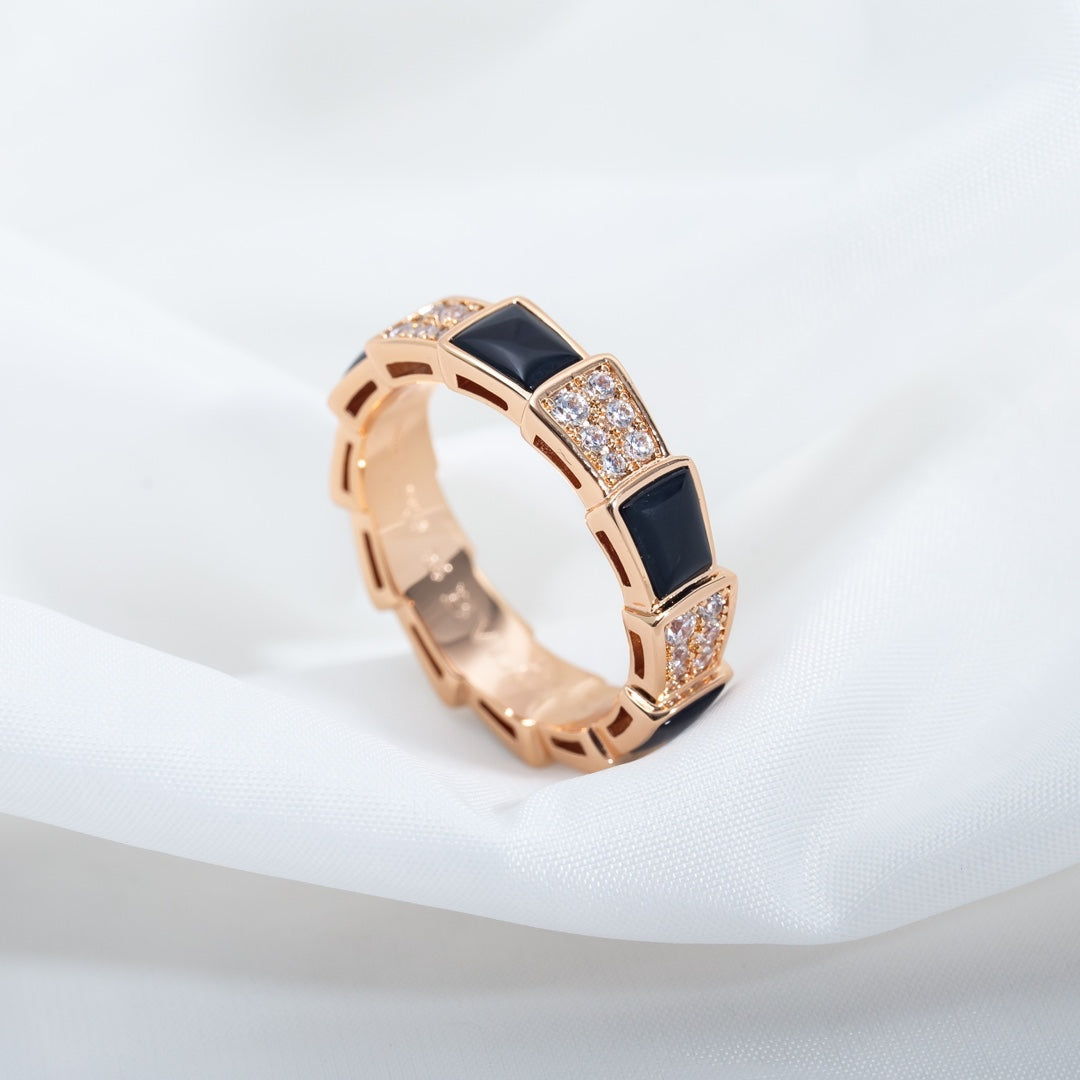 [kincade]SERPENTI RING PINK GOLD BLACK MOP DIAMOND PAVED 4MM