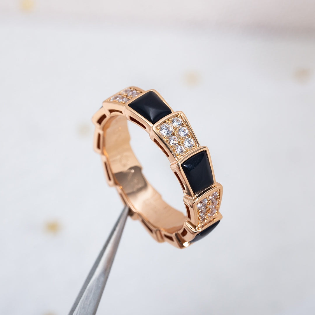 [kincade]SERPENTI RING PINK GOLD BLACK MOP DIAMOND PAVED 4MM