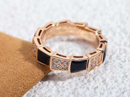 [kincade]SERPENTI RING PINK GOLD BLACK MOP DIAMOND PAVED 4MM