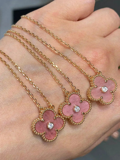 [kincade]CLOVER 15MM DIAMOND RHODONITE NECKLACE