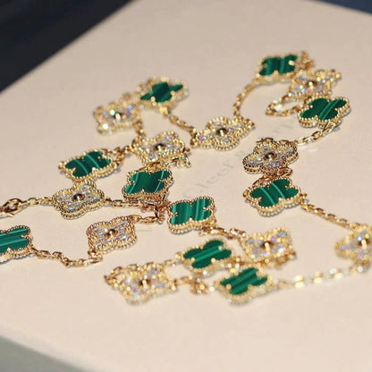 [kincade]CLOVER 20 MOTIFS MALACHITE DIAMOND NECKLACE