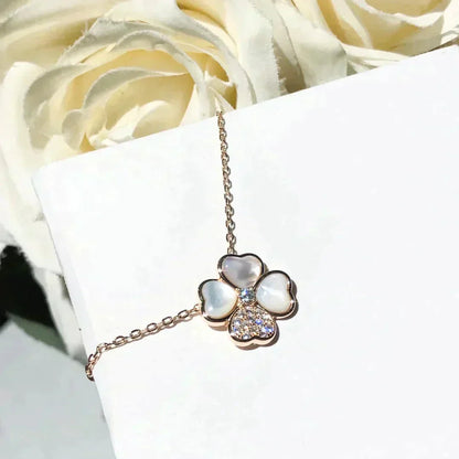 [kincade]CLOVER MOP DIAMOND ROSE GOLD NECKLACE