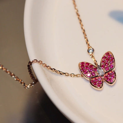 [kincade]BUTTERFLY RED DIAMOND ROSE GOLD NECKLACE