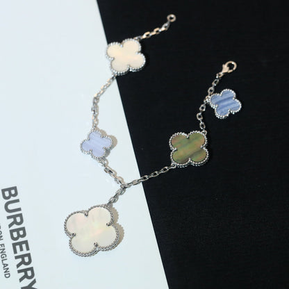 [kincade]CLOVER BRACELET 5 MOTIFS MOP CHALCEDONY SILVER