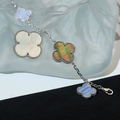 [kincade]CLOVER BRACELET 5 MOTIFS MOP CHALCEDONY SILVER