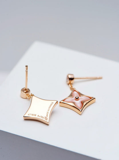 [kincade]DOUBLE STAR PINK GOLD MOP DROP EARRINGS