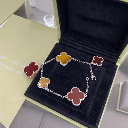 [kincade]CLOVER 5 MOTIFS SIVLER CARNELIAN TIGER EYE BRACELET