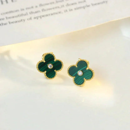 [kincade]CLOVER MEDIUM 1 MOTIFS MALACHITE DIAMOND EARRINGS