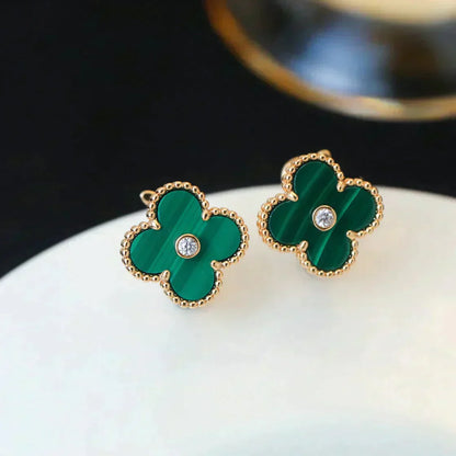 [kincade]CLOVER MEDIUM 1 MOTIFS MALACHITE DIAMOND EARRINGS