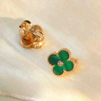 [kincade]CLOVER MEDIUM 1 MOTIFS MALACHITE DIAMOND EARRINGS