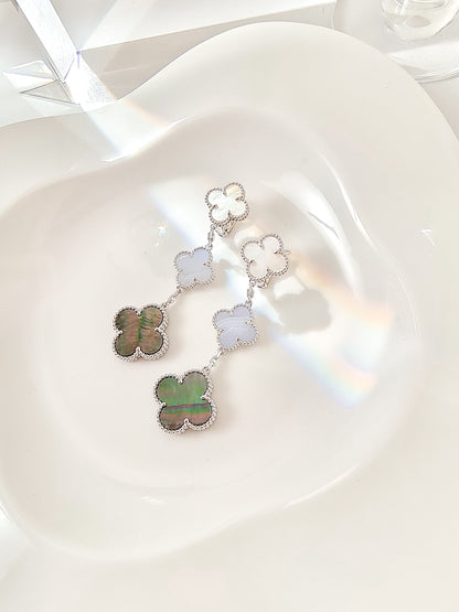 [kincade]CLOVER 3 MOTIFS CHALCEDONY DARK MOP SILVER EARRINGS