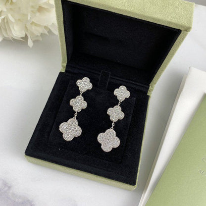 [kincade]CLOVER 3 MOTIF DIAMOND SILVER DROP EARRINGS