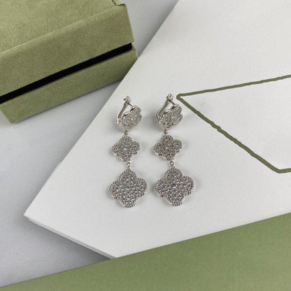 [kincade]CLOVER 3 MOTIF DIAMOND SILVER DROP EARRINGS