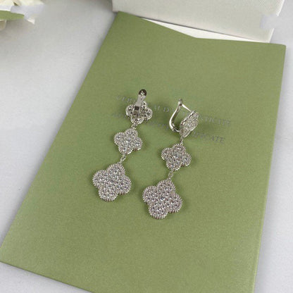 [kincade]CLOVER 3 MOTIF DIAMOND SILVER DROP EARRINGS