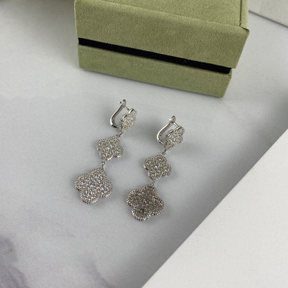 [kincade]CLOVER 3 MOTIF DIAMOND SILVER DROP EARRINGS