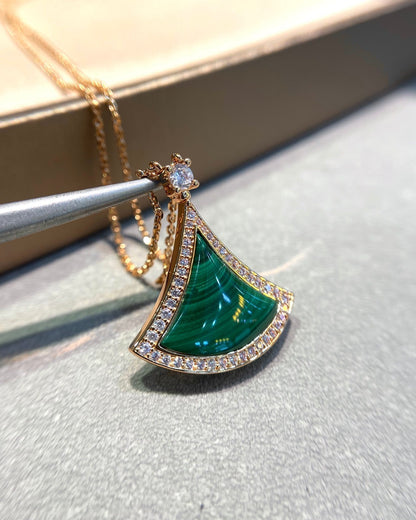 [kincade]DREAM MALACHITE DIAMOND PAVED PINK GOLD NECKLACE