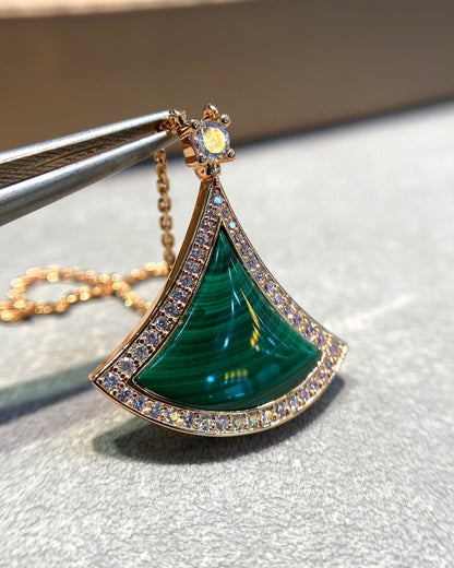 [kincade]DREAM MALACHITE DIAMOND PAVED PINK GOLD NECKLACE