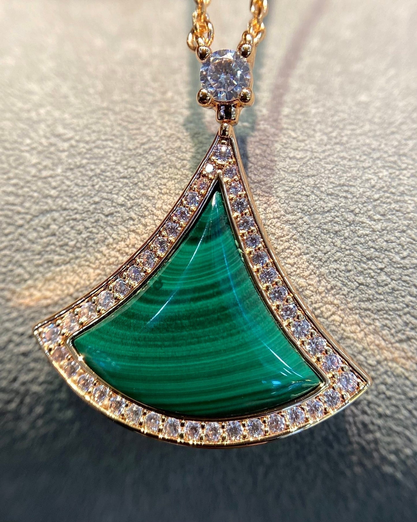 [kincade]DREAM MALACHITE DIAMOND PAVED PINK GOLD NECKLACE