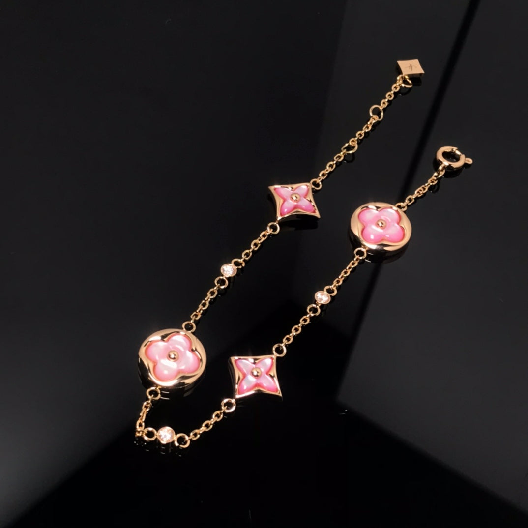 [kincade]STAR AND SUN 4 MOTIF PINK MOP PINK GOLD BRACELET