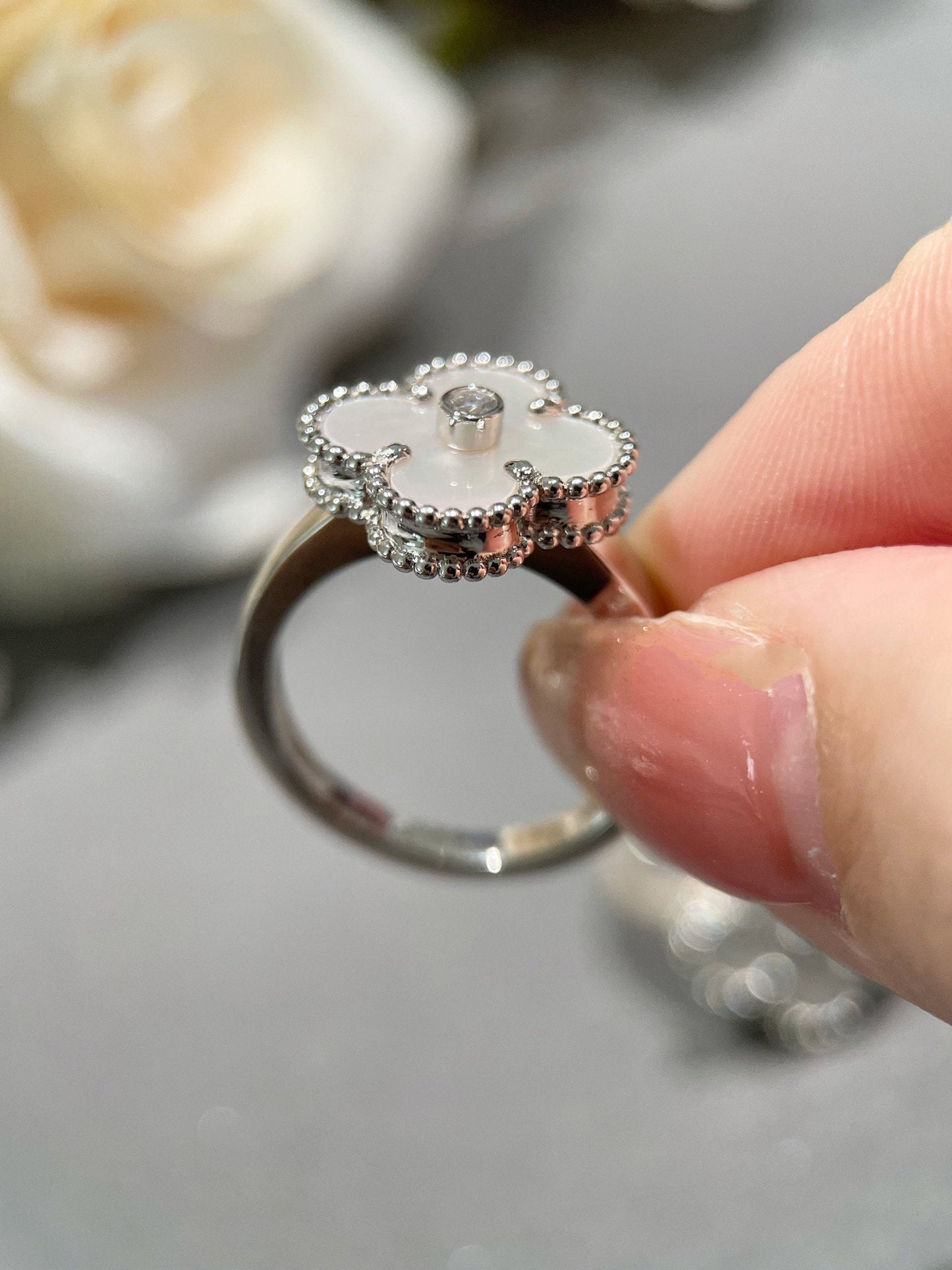 [kincade]CLOVER SILVER MOP DIAMOND RING