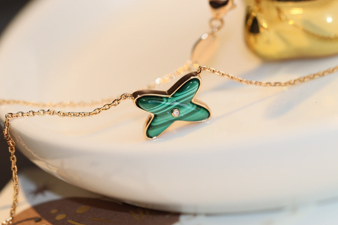 [kincade]JEUX MALACHITE 1 DIAMOND PINK GOLD NECKLACE