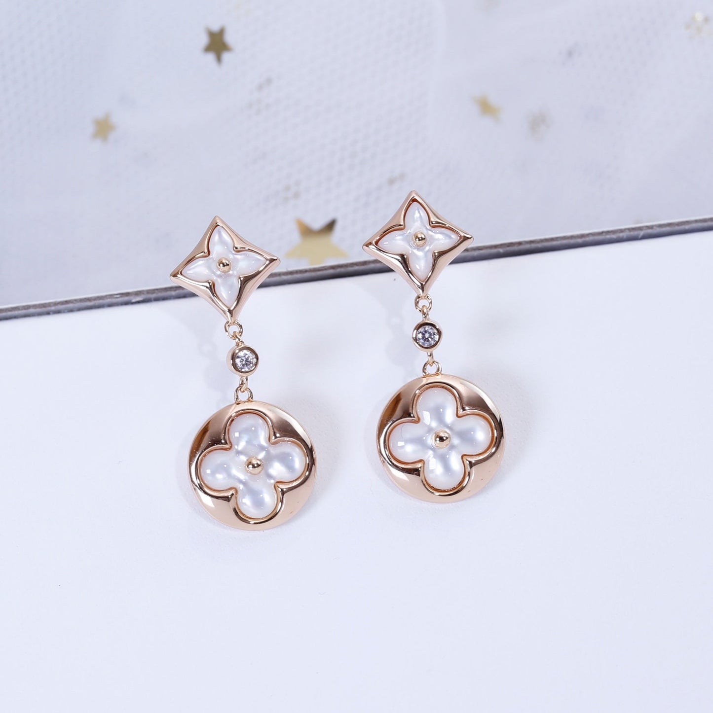 [kincade]STAR AND SUN PINK GOLD MOP DROP EARRINGS