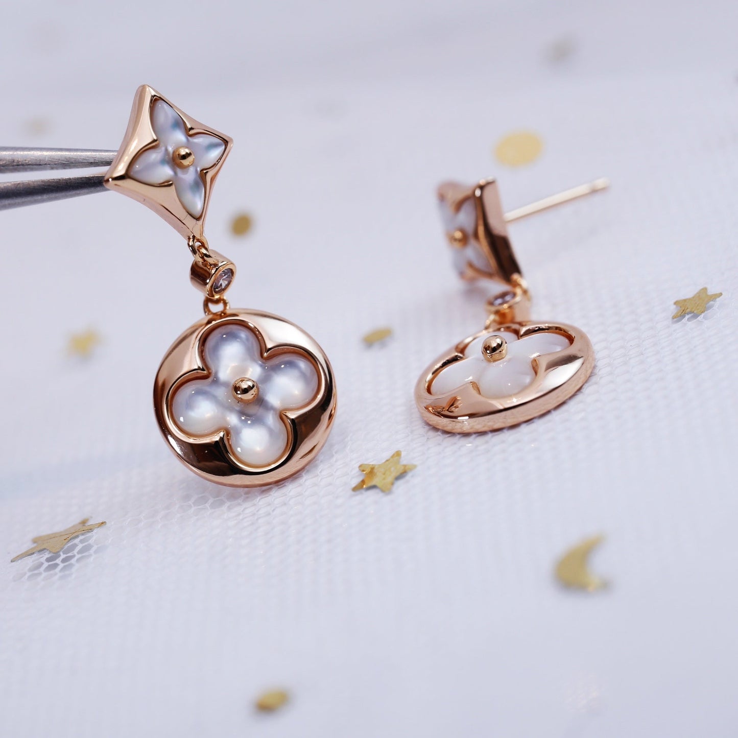 [kincade]STAR AND SUN PINK GOLD MOP DROP EARRINGS